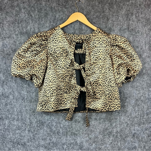 English Factory Animal Print Puff Sleeve Blouse Size Large - Picture 8 of 12